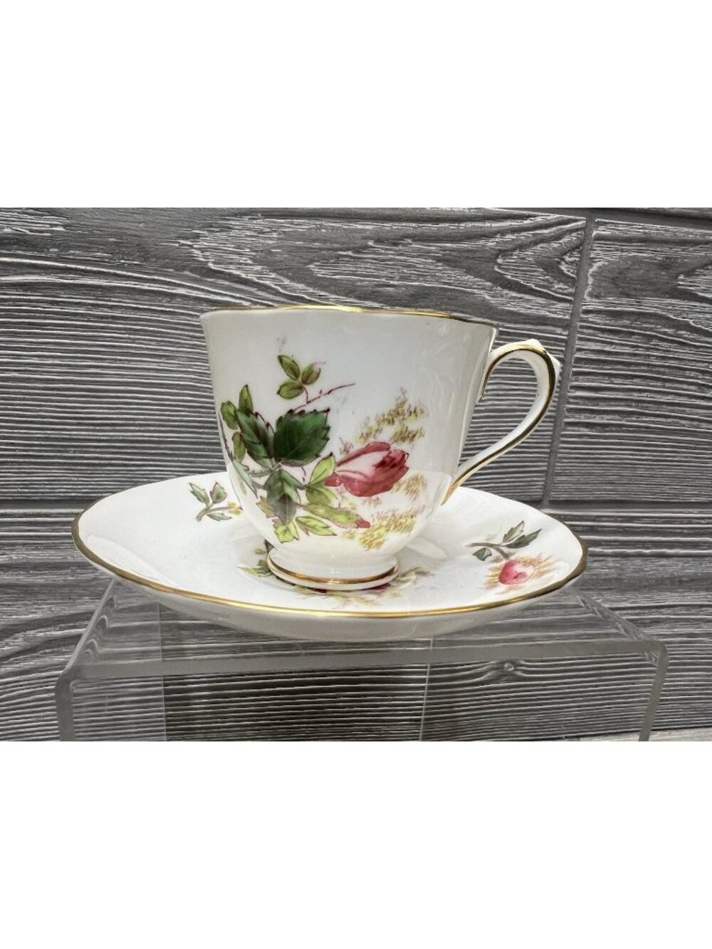 Royal Chelsea Demitasse Espresso Cup & Saucer Moss Rose England Bone China